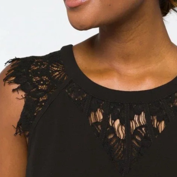 Jarred Lace Detail Cap Sleeve Black Blouse - Picture 2 of 6